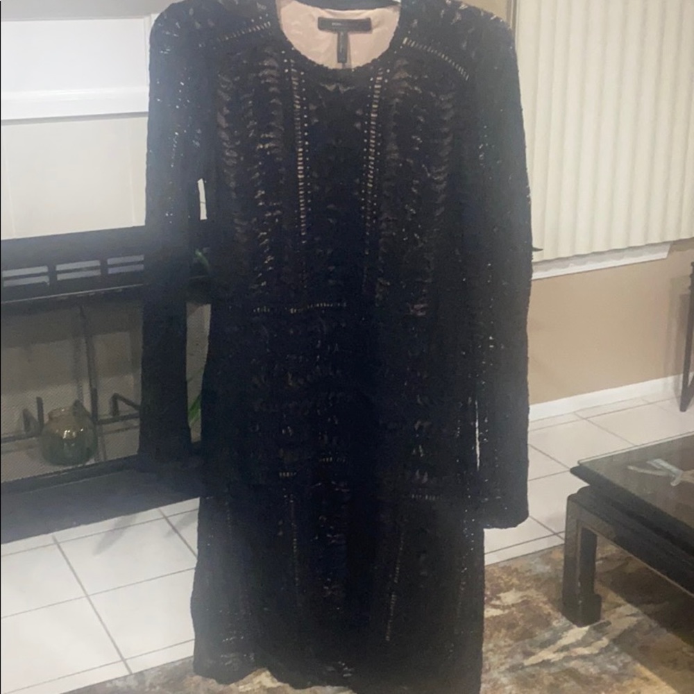 Vintage Boho Black Lace Dress with nude underlay